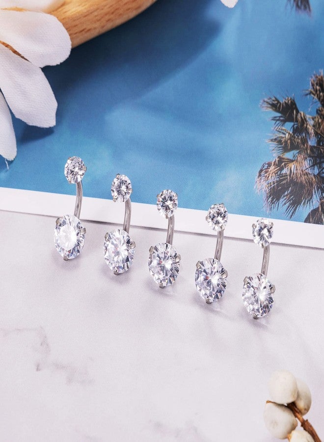 NICEIGHT 5Pcs 14G Surgical Steel Belly Button Ring for Women Belly Ring CZ Navel Rings for Women Barbells Body Piercing Jewelry with Tops Balls W - Image 2